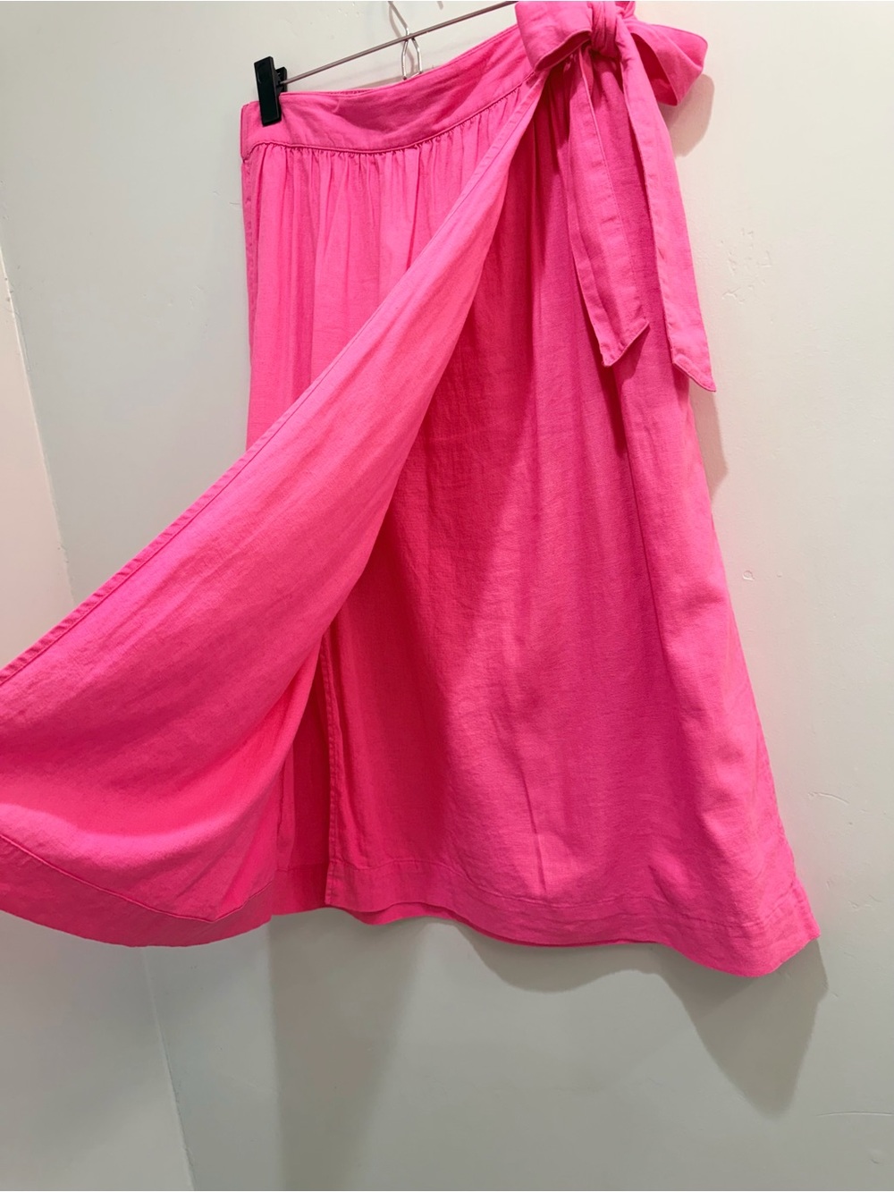 A New Day Pink Linen Blend Wrap Crossover Midi Skirt Side Tie Size Women’s Med - Picture 6 of 15